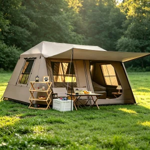 Automatic 3-Second Family Camping Tent with Awning